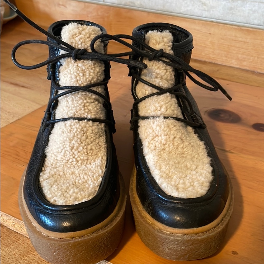 Free People Black and Cream Lace Up Boots